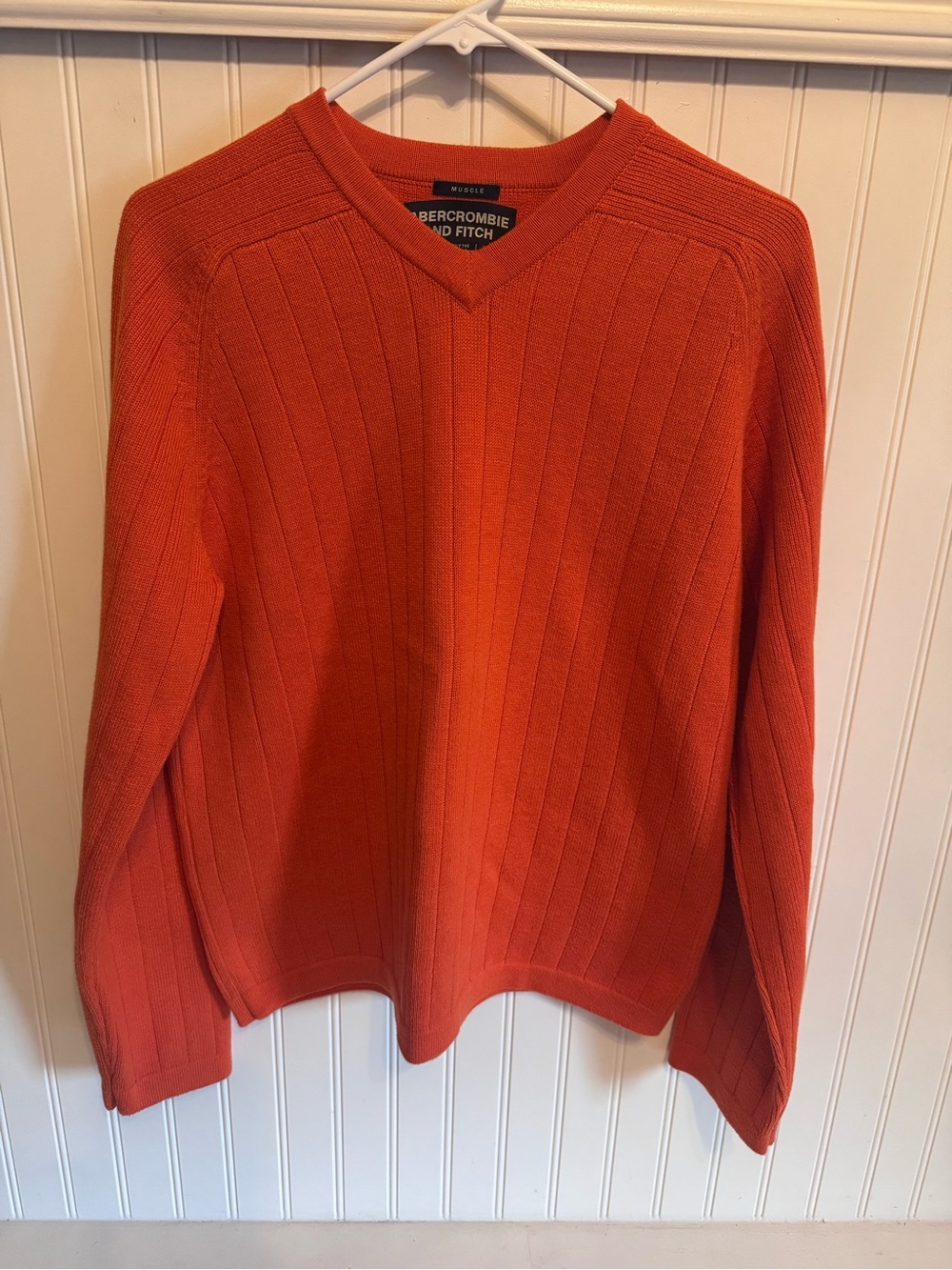 Vintage Abercrombie & Fitch Muscle Fit Ribbed V-Neck Sweater Orange Size M